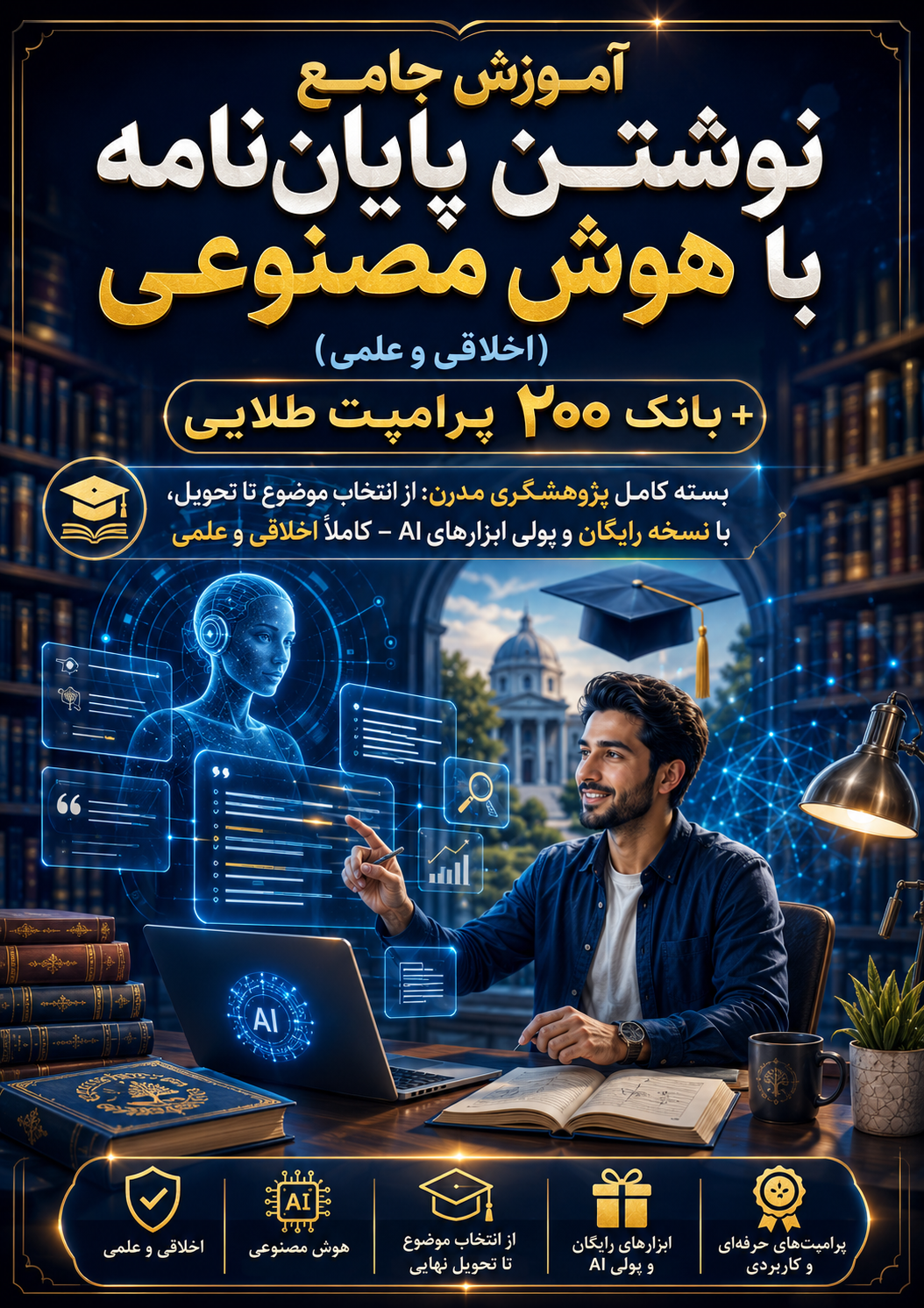 آموزش جامع نوشتن پایان نامه با هوش مصنوعی (اخلاقی و علمی)